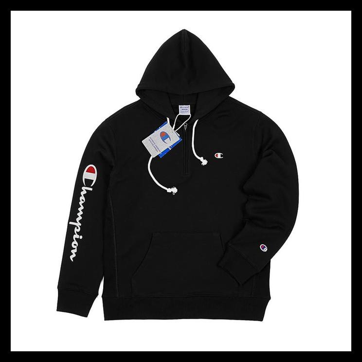 Ina Champion Reverse Weave Script Logo Half Zip Hoodie Black - XL KOMPLIT Kode 1228