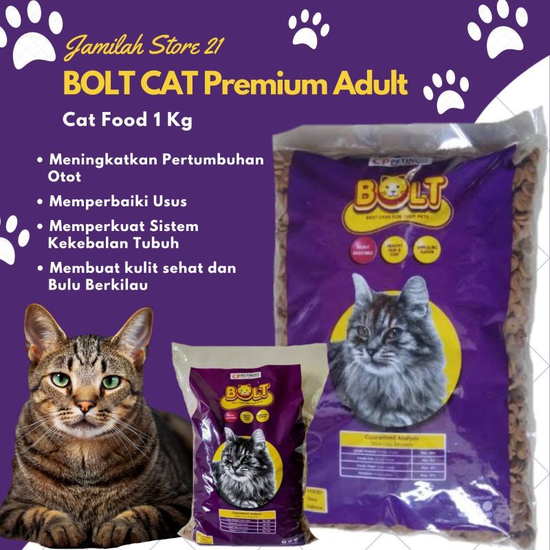 Makanan Kucing Bolt 1 Kg or 500g Bernutris tinggi serta bervitamin // on via Grab dan Gojek - Mini C