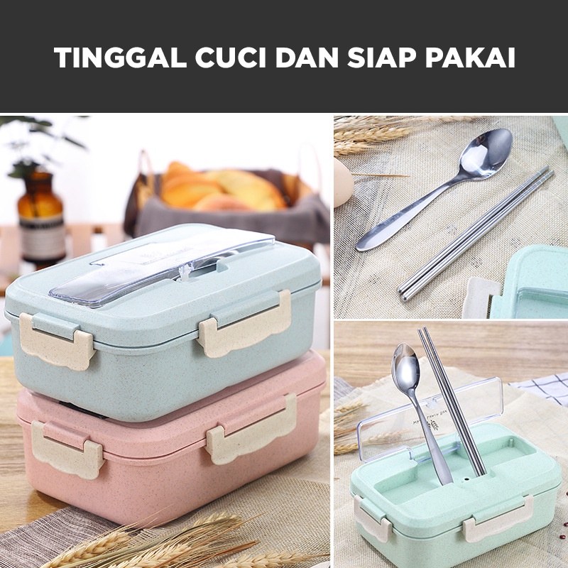 Lunch Box Set Kotak Bekal Makan Jerami Gandum kotak makan ​1000ml 4 In 1 Free Sendok Tempat Makan