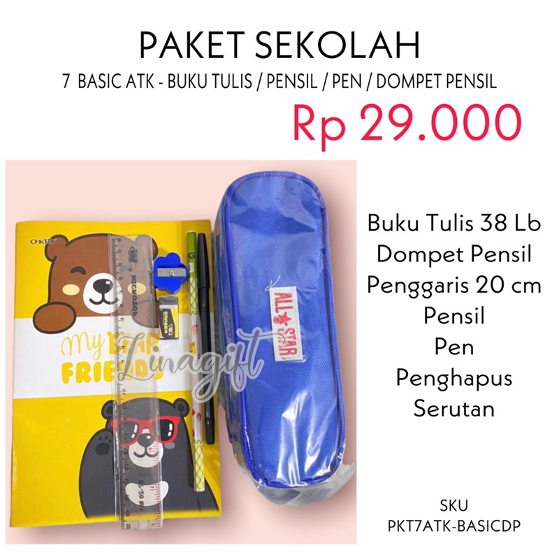 ( Set Paket Basic ) STATIONERY SET 7 MACAM - ALAT TULIS SEKOLAH - SOUVENIR / GOODIE BAG / HADIAH KADO