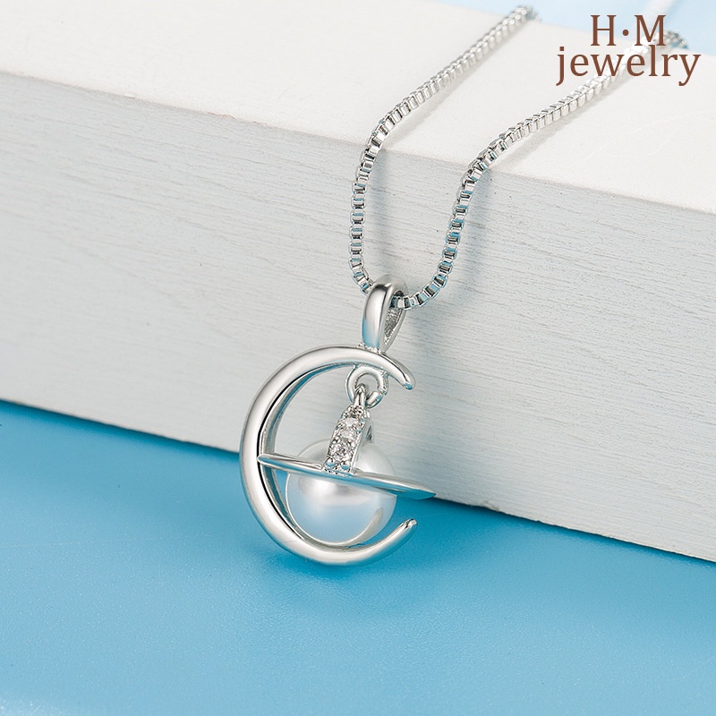 Kalung Rantai Sterling Silver 925 Dengan Liontin Planet / Bulan Warna-Warni Untuk Wanita