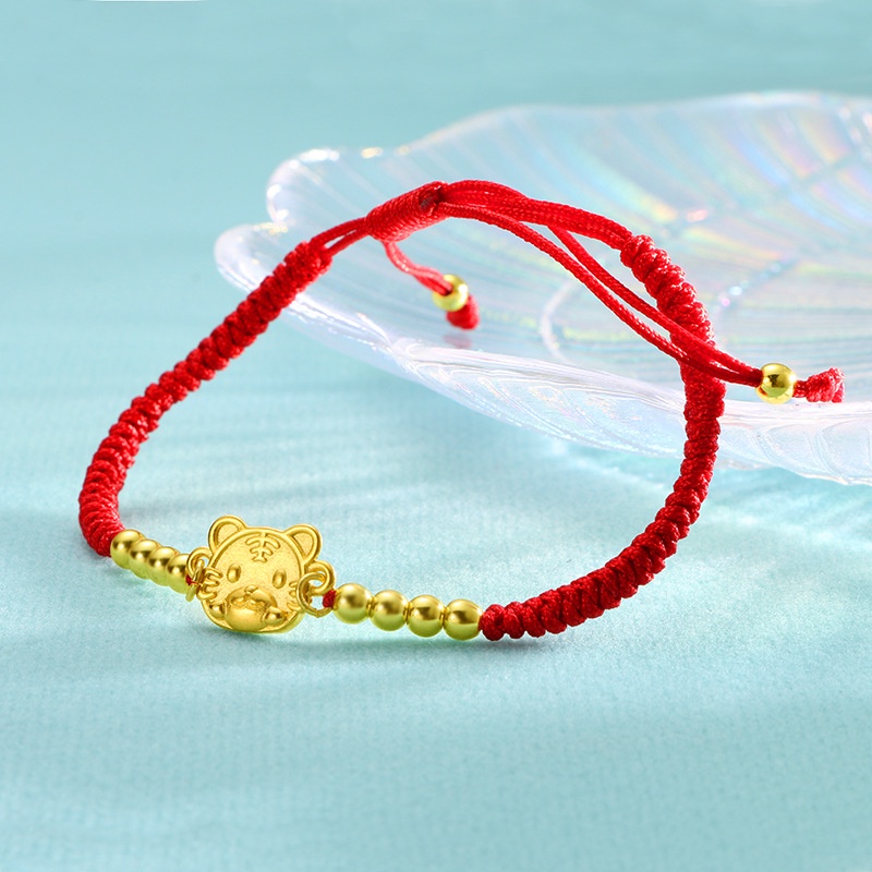 Goldkingdom Gelang Tangan Tali Merah Emas Asli Kadar 375Aksen Zodiak Cina Macan Bangkok2022 Untuk Perhiasan Bayi