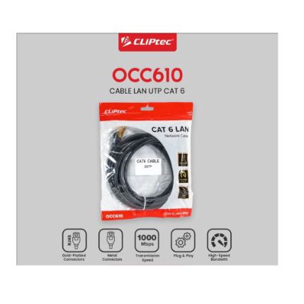 Cable lan cliptec 10 meter cat 6 sstp shield metal gold gigabit occ610 occ-610 - Kabel internet rj45 10m cat6 1000Mbps