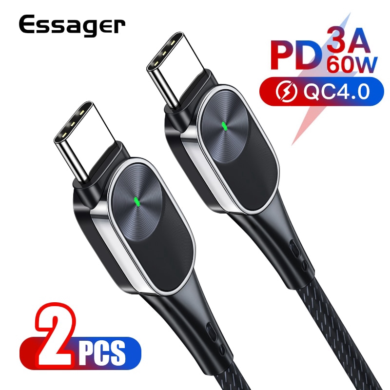 

Essager Type C To USB C Cable For Samsung S20 Xiaomi 10 60W PD Fast Charging Charger Cable For Macbook Type-C Cord