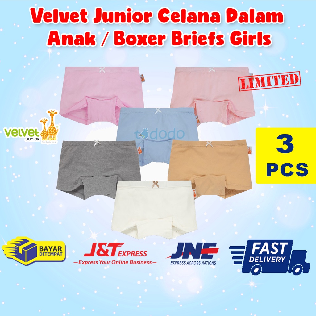 Dalam Anak Perempuan 3-9 Tahun Velvet Junior Boxer Briefs 3pcs