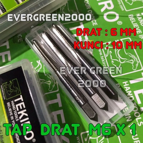 Jual Hand Tap Drat set 3 pcs TEKIRO - M6 x 1.0 Kunci 10 mm Alat Bikin/Perbaikan Baut Mur Drat Dalam 