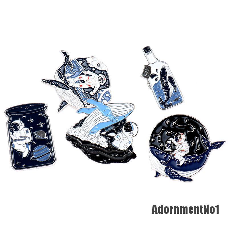 (Adornmentno1) 1pc Bros Pin Enamel Bentuk Astronot Whale