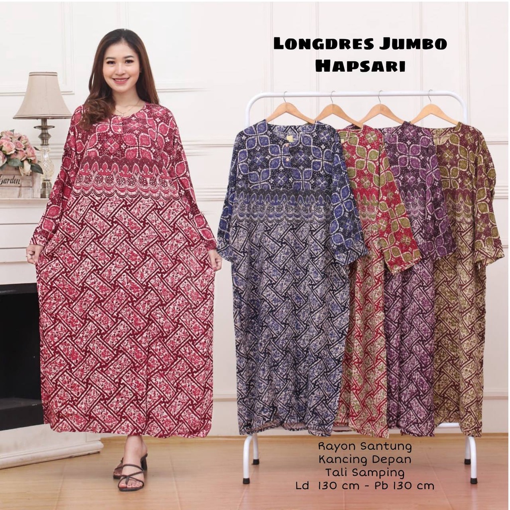 Daster Longdres Wanita Super Jumbo Ld 130 Bahan Rayon Kancing Depan Busui Kekinian Terbaru