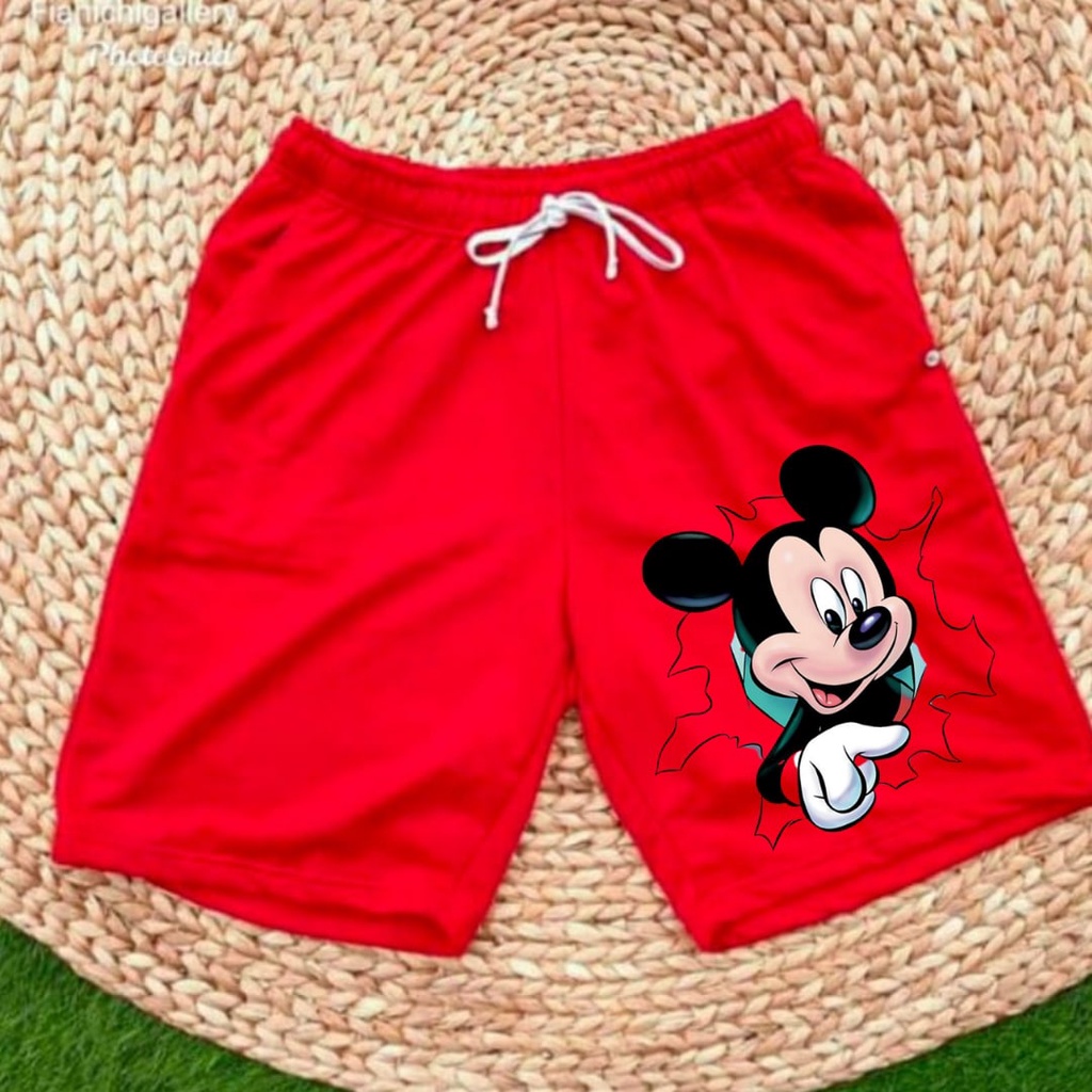 Clothing May - Celana Pendek Mickey Mouse Merah Boxer Pria Pendek Celana Tali Kolor Bokser Kekinian Cowok Laki-Laki Bahan Babyterry Baby Terry Premium Original Murah