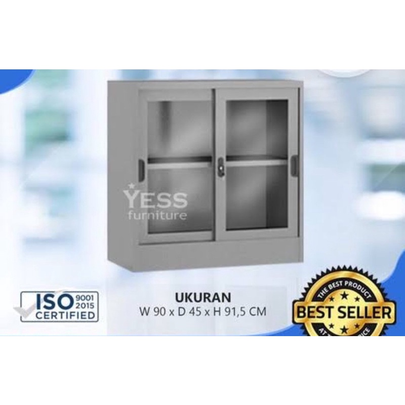 lemari arsip besi sliding kaca pendek ready stock makassar murah