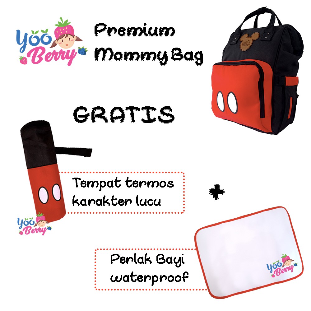 YooBerry Premium Mommy Bag Tas Perlengkapan Bayi - Diaper Bag Multifungsi Ransel Backpack MUST HAVE Berry Mart