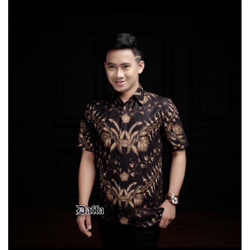 BSWARTBatik HRB026 Kenongo Hem Pendek Padi Pekalongan M L XL Batik Pria MURAH ModernGrosir-Hem Kris hitam