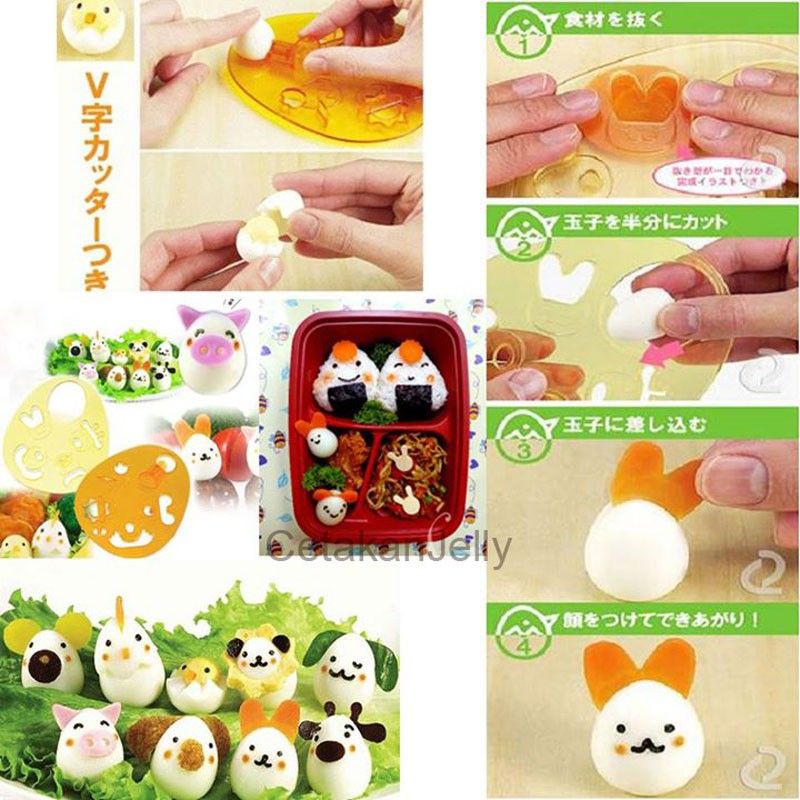 Cetakan telur puyuh rebus bento quail egg mold cutter isi 2 karakter hewan ayam sapi kelinci