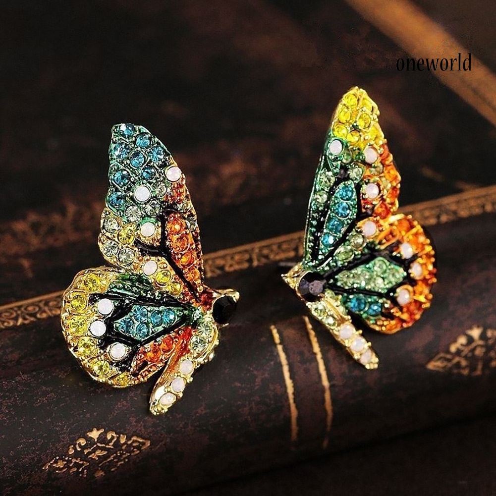 OW@ Fashion Women Multicolor Rhinestone Butterfly Ear Stud Earrings Party Jewelry