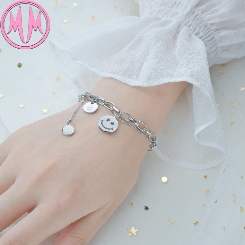 MORYMOSHI B469 Gelang Wanita Titanium Stainless Smile Anti Karat Anti Luntur Fashion Korea