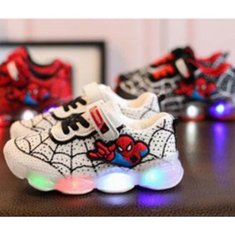 Sepatu Anak Laki-laki Sneaker  Spiderman Lampu LED size 21-36 Usia 1-9 Tahun BISA COD