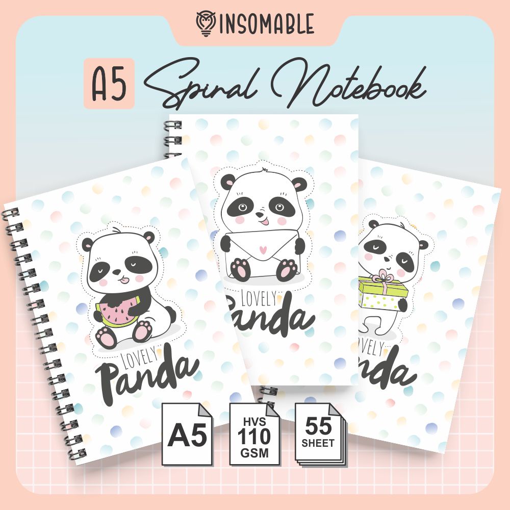 

Buku Catatan Spiral Notebook Lucu Cover Panda - A5 isi 50 lembar hvs 100gsm Kode INP INSOMABLE