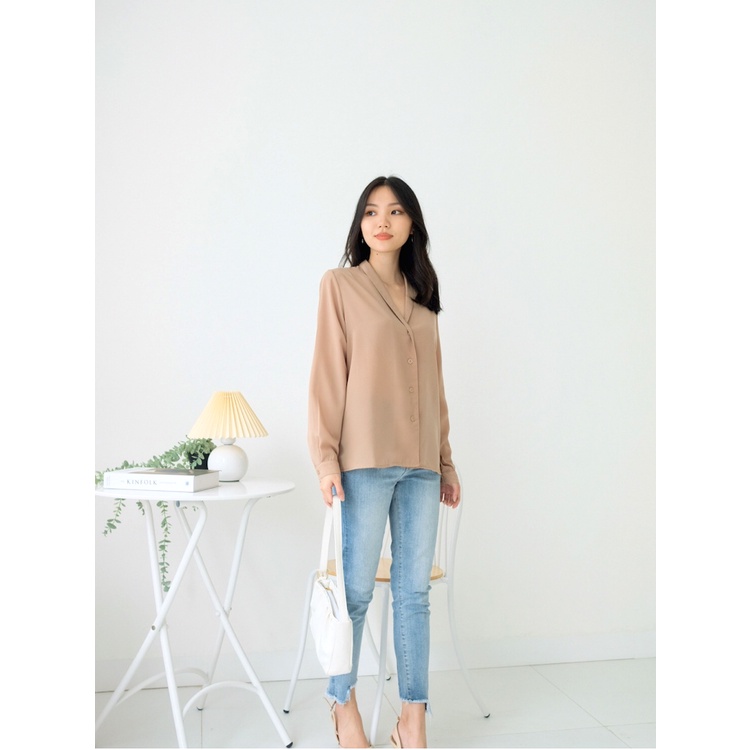 T-0400 Kemeja Wanita Long Sleeves Shirt Vneck-7