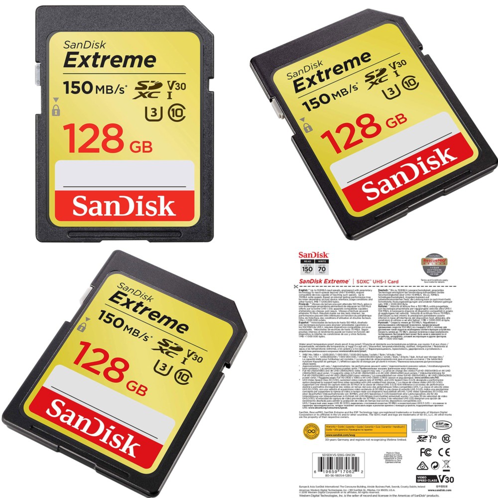 SanDisk Extreme SDXC Card UHS-I V30 U3 Class 10 (150MB/s) 128GB - SDSDXV5-128G