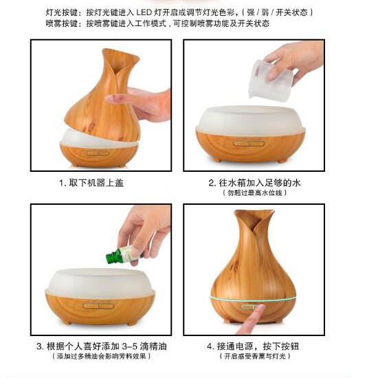 Real Pic Humidifier 400ml Aroma Aromatherapy Therapy Air Wooden Flower Pelembab Udara HUMI H217 Kayu