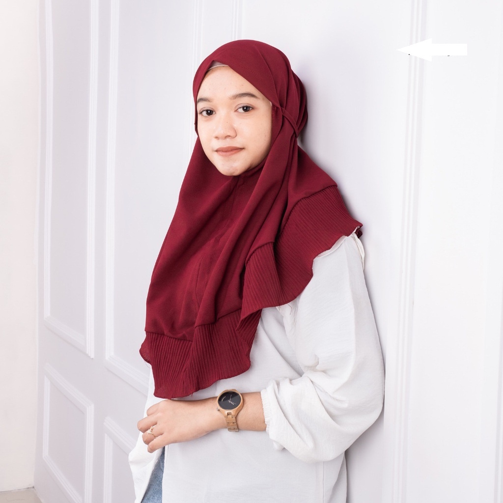 Bergo plisket tali non pet / idola hijab bergo maryam plisket kombinasi