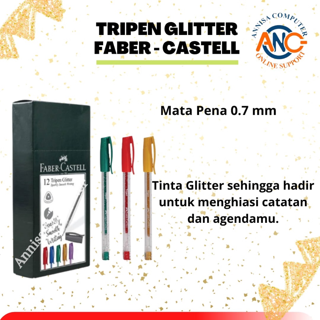 

Faber-Castell Pulpen Gel Glitter Warna Biru - Gold Tripen - Balpoint