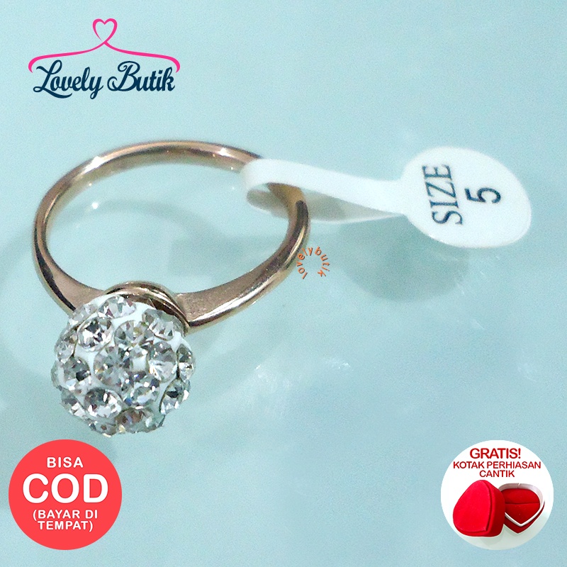 Lovelybutik - Cincin Titanium Anti Karat Gardenia Gliter Cincin Wanita Titanium Warna Rose Gold BONUS KOTAK PERHIASAN