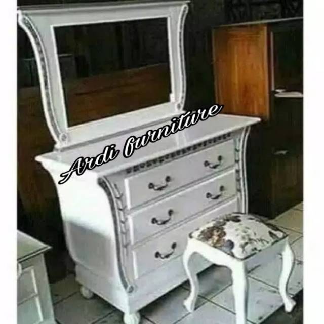 Meja rias minimalis tolet lengkung duco jati