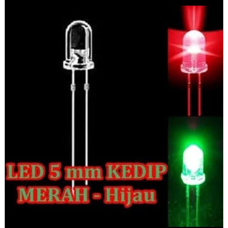 HARGA 10 PCS LED 5MM 2 WARNA KEDIP MERAH BIRU -MERAH HIJAU 2W