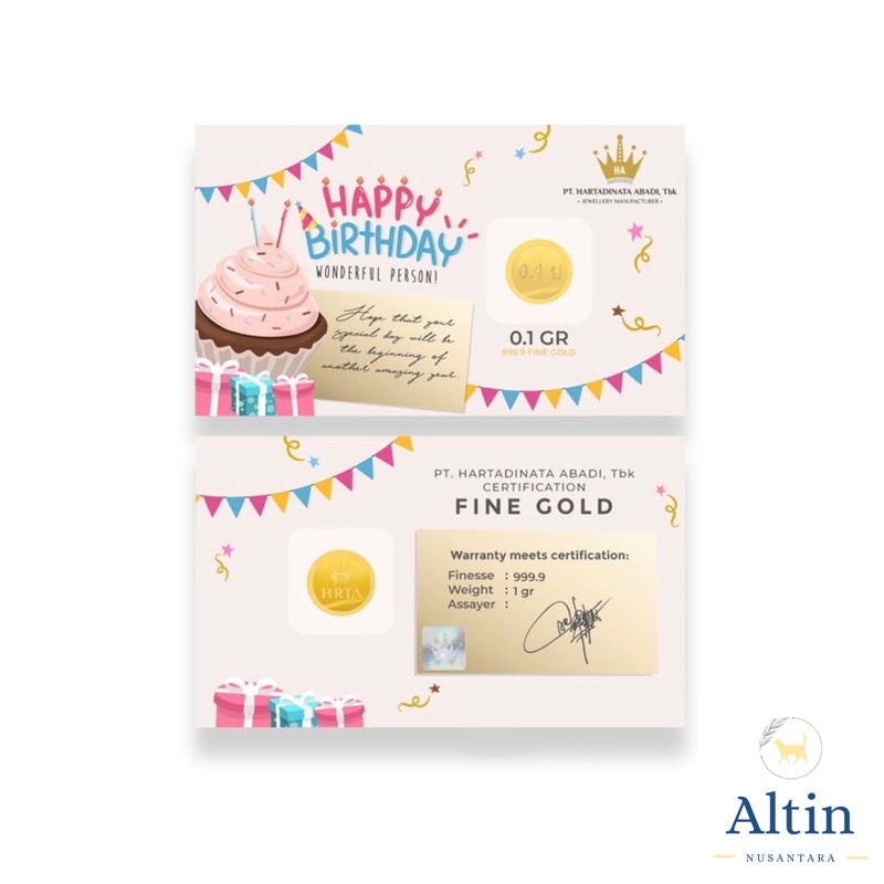 Emas PT. Hartadinata Abadi, Tbk Gift Series 0.1 Gram Kadar 24K Happy Birthday