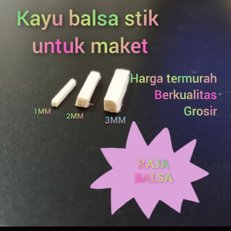 10 Pcs Kayu balsa stick 2mm x 2mm x 100cm balsa stik 2mm x 1meter untuk maket DIY craft