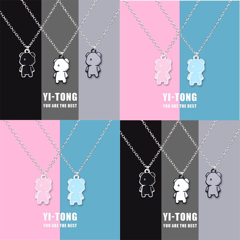 Kalung Desain Kartun Wajah Beruang Bahan alloy Gaya hip hop Korea