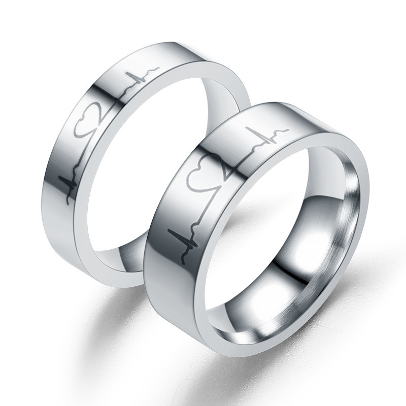 Cincin Desain Electrocardiogram Setengah Lingkaran Gaya Eropa Amerika Untuk Pasangan