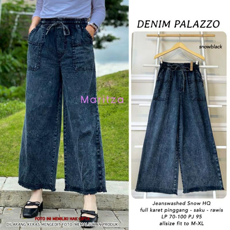 Celana Kulot Jeans Wanita Denim Premium Bawahan Wanita Murah-Denim palazo dark