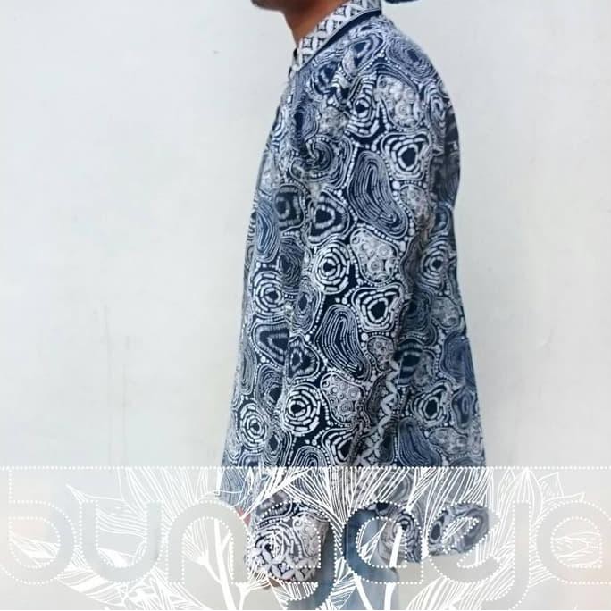 Original Kemeja Batik /Koko Batik Pria Motif Abstrak Navy Blue H74 Murah
