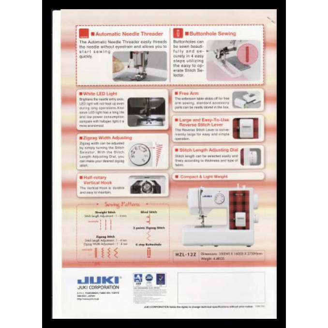 Mesin Jahit Portable Juki Hzl 12Z