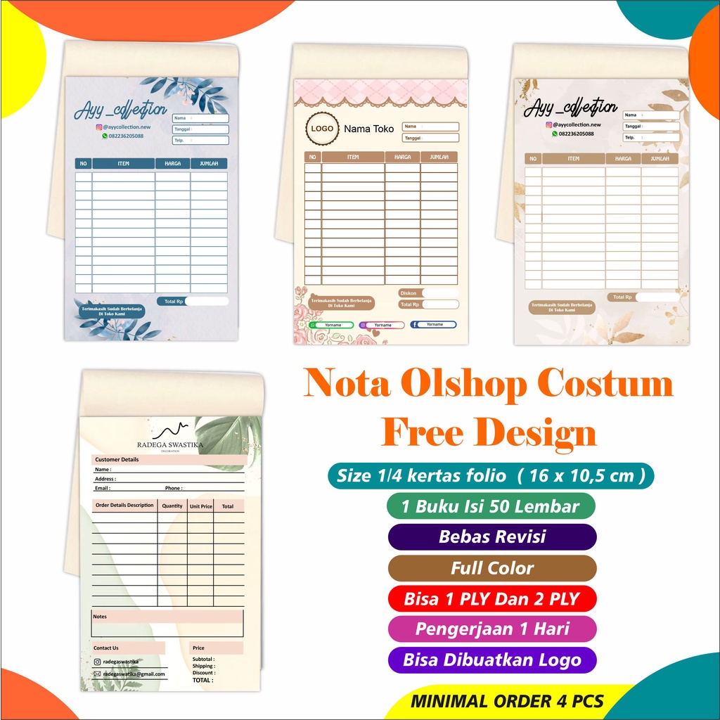 

Nota olshop costum free design / Nota Toko Online Shop / Nota olshop full color free design