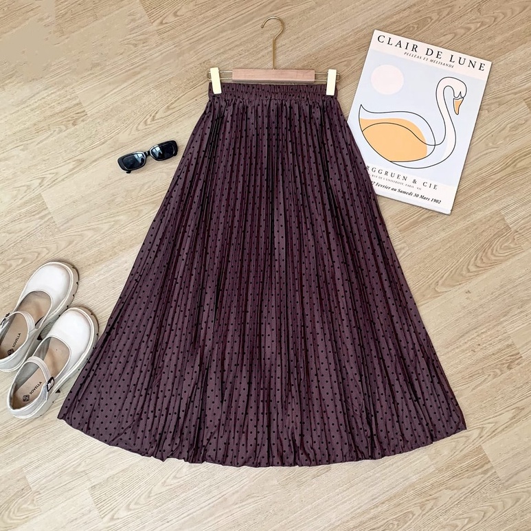 SKIRT PLISKET FULL MOTIF / POLKA SKIRT ROK PLISKET MOTIF POLKADOT ROK PLISKET POLKA POLKADOT SKIRT PLEATED MAYUNG PREMIUM/rok plisket premium rok panjang skirt rok