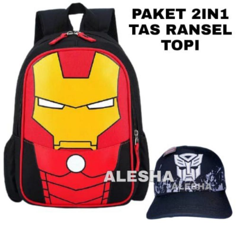 TAS RANSEL ANAK LAKI-LAKI KARAKTER NARUTO ULTRAMAN BATMAN IRON MAN/GRATIS TOPI