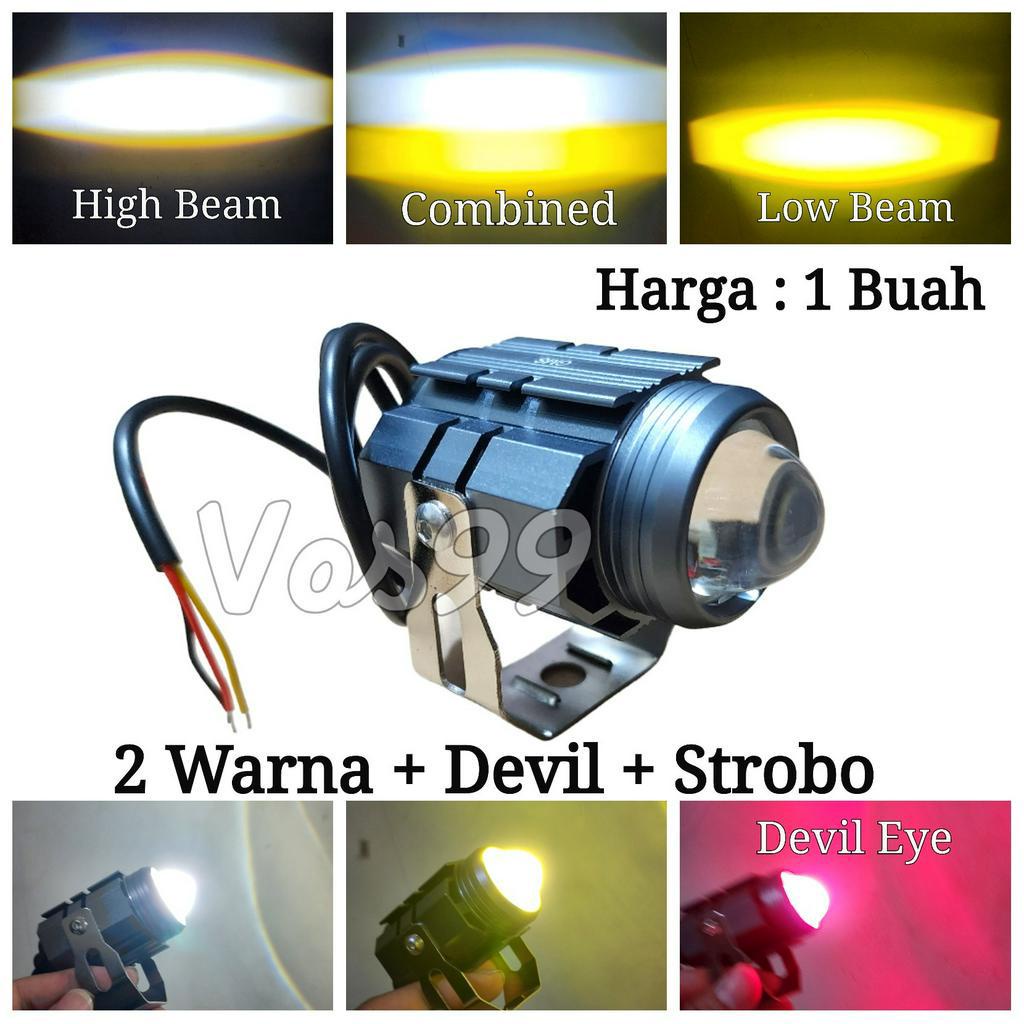 1 Buah Lampu Tembak Laser D2 + Devil Eye + Sorot High &amp; Low 2 Warna LED Driving - Waterproof