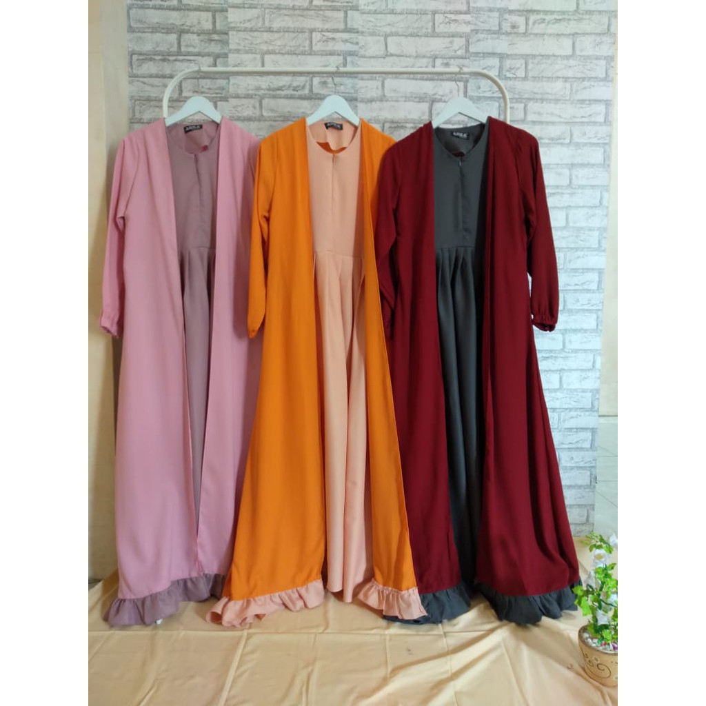 Gamis Kombinasi Outer + Moscrepe Grade A + Lengan Panjang L + Syar'i Premium