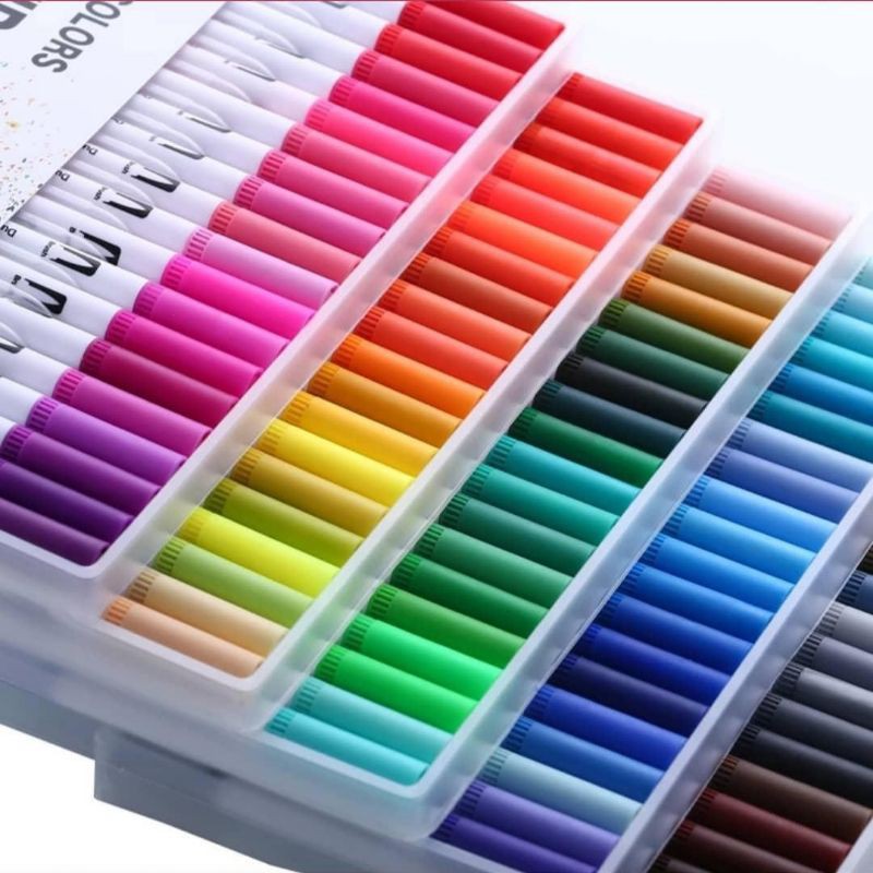 

Spidol Ujung Ganda Spidol Warna Warni 12/24/36/48/60/80/100 Warna Brush Pen Set Dual Tip Brush