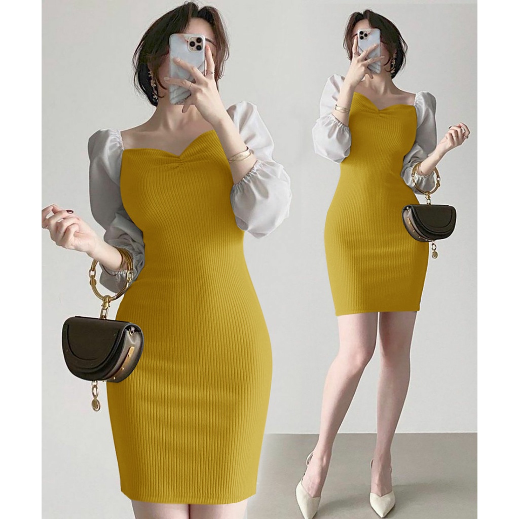 WSE390 - Dress Rajut Toyobo Dress Wanita Kasual Lengan Panjang Body Fit Sexy Mini Dress UK Fit L To XL LD 100 - 110 CM PJ 95 CM PREMIUM QUALITY