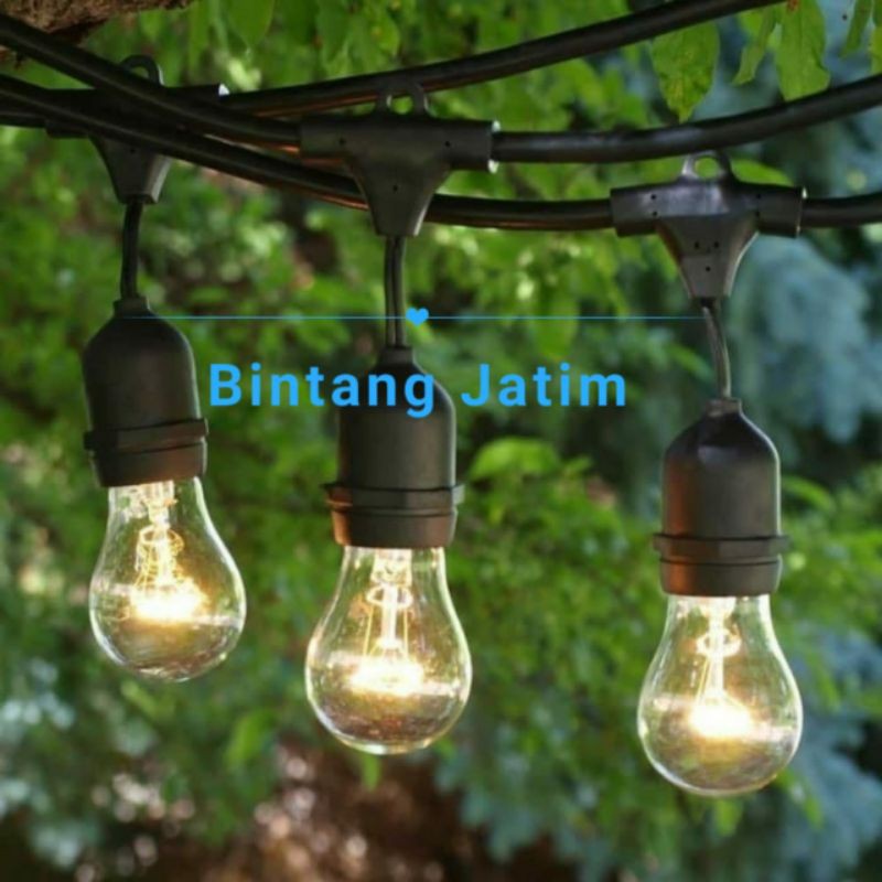 Kabel fiting lampu cafe gantung 10m 20 m dekorasi outdoor fitting