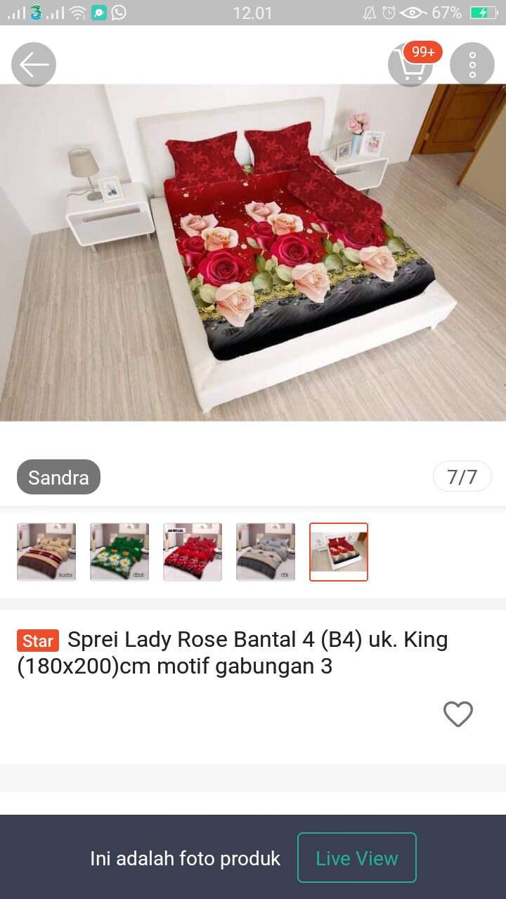 Sprei Lady Rose Bantal 4 (b4) Uk. King (180x200)cm Motif Gabungan 3