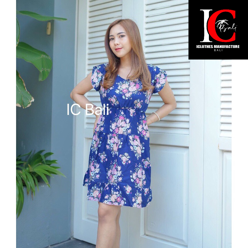 DRESS LAURA PENDEK MOTIF BUNGA L003