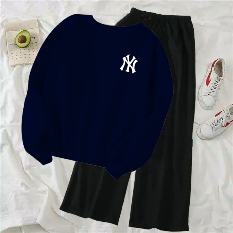 (COD)ST NY / Stelan Kulot Polos Wanita / Stelan Sweater Terlaris / Stelan NY Bordir / Sweater Lengan Panjang&Celana Kulot Viral-5