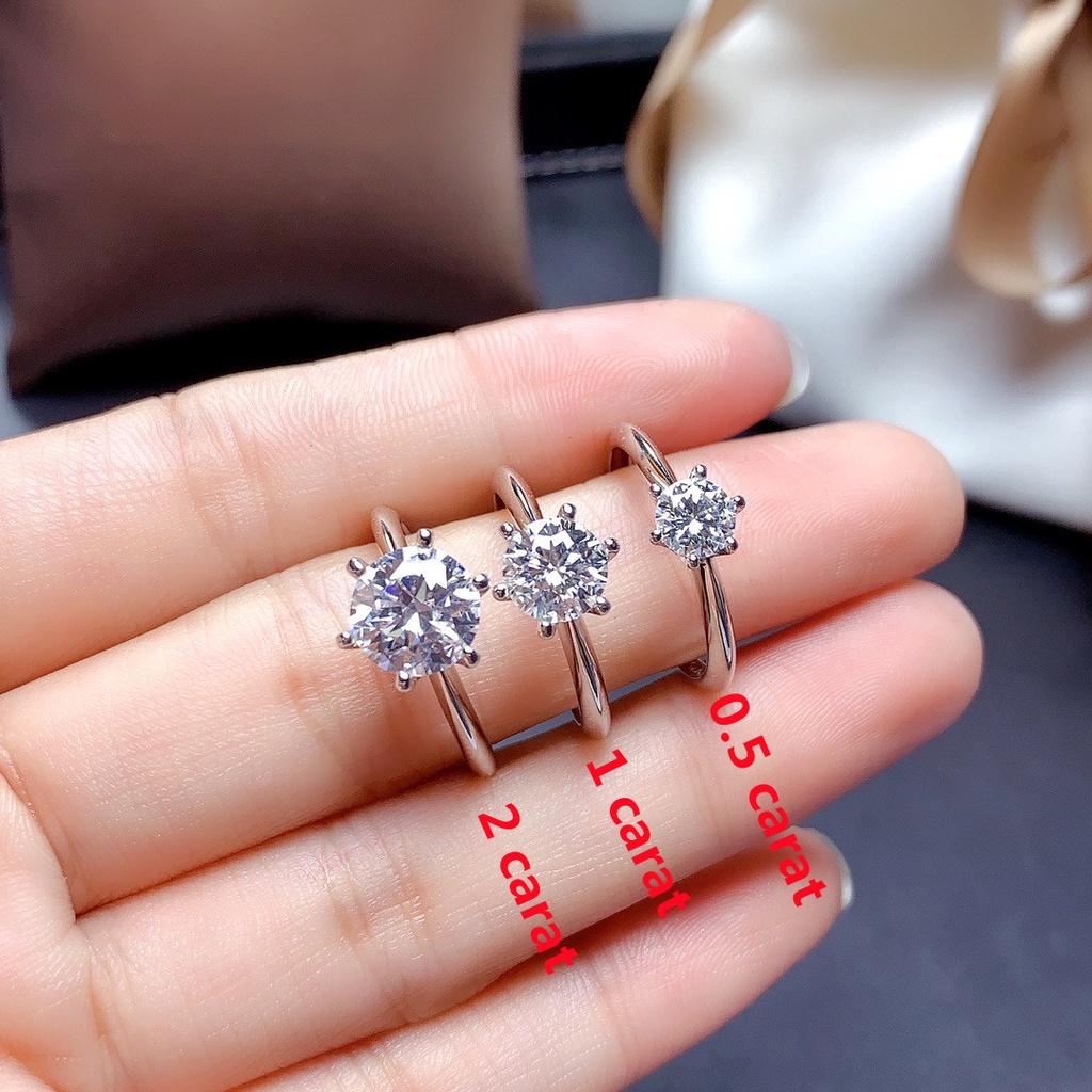 Cincin 925 Silver Cubic Zirconia Diamond Adjustable Gaya Klasik Untuk Pernikahan