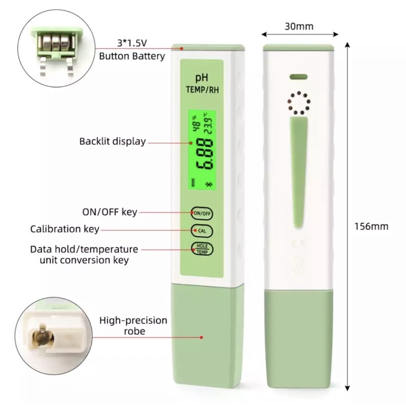 Bluetooth App Control Ios Android PH Meter Digital Air + Suhu + Kelembaban BLE-PH01