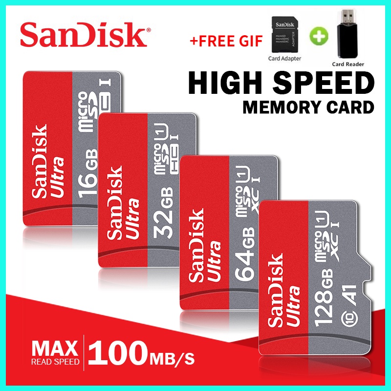 【COD+Free Send adapter + card reader】100% original authentic Sandisk Ultra Micro SD 64GB 128GB 256G